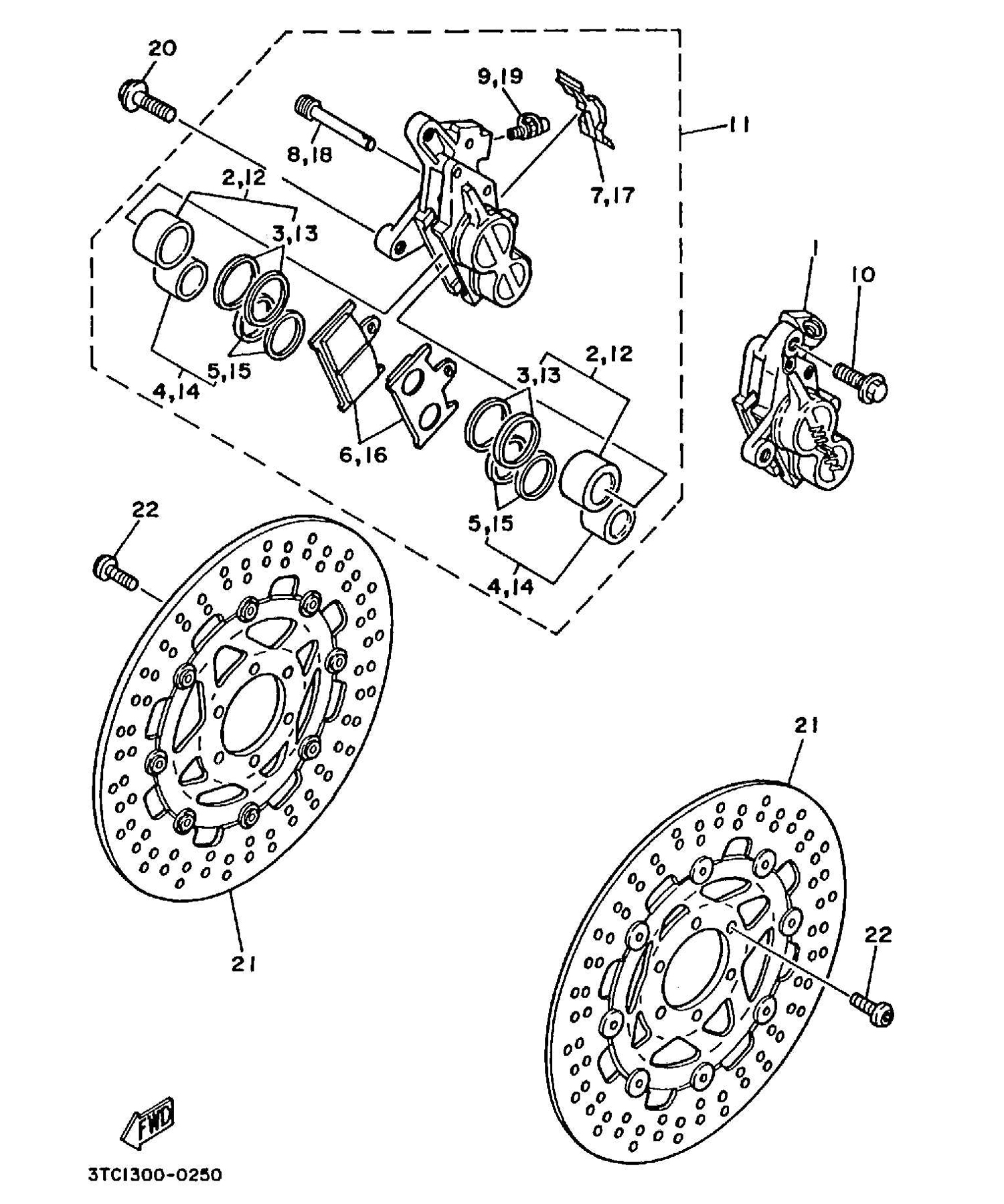 Technical Sports One, LLC 1991 Yamaha TZ250 (3YL1) Front Brake Caliper / Front Brake Disk