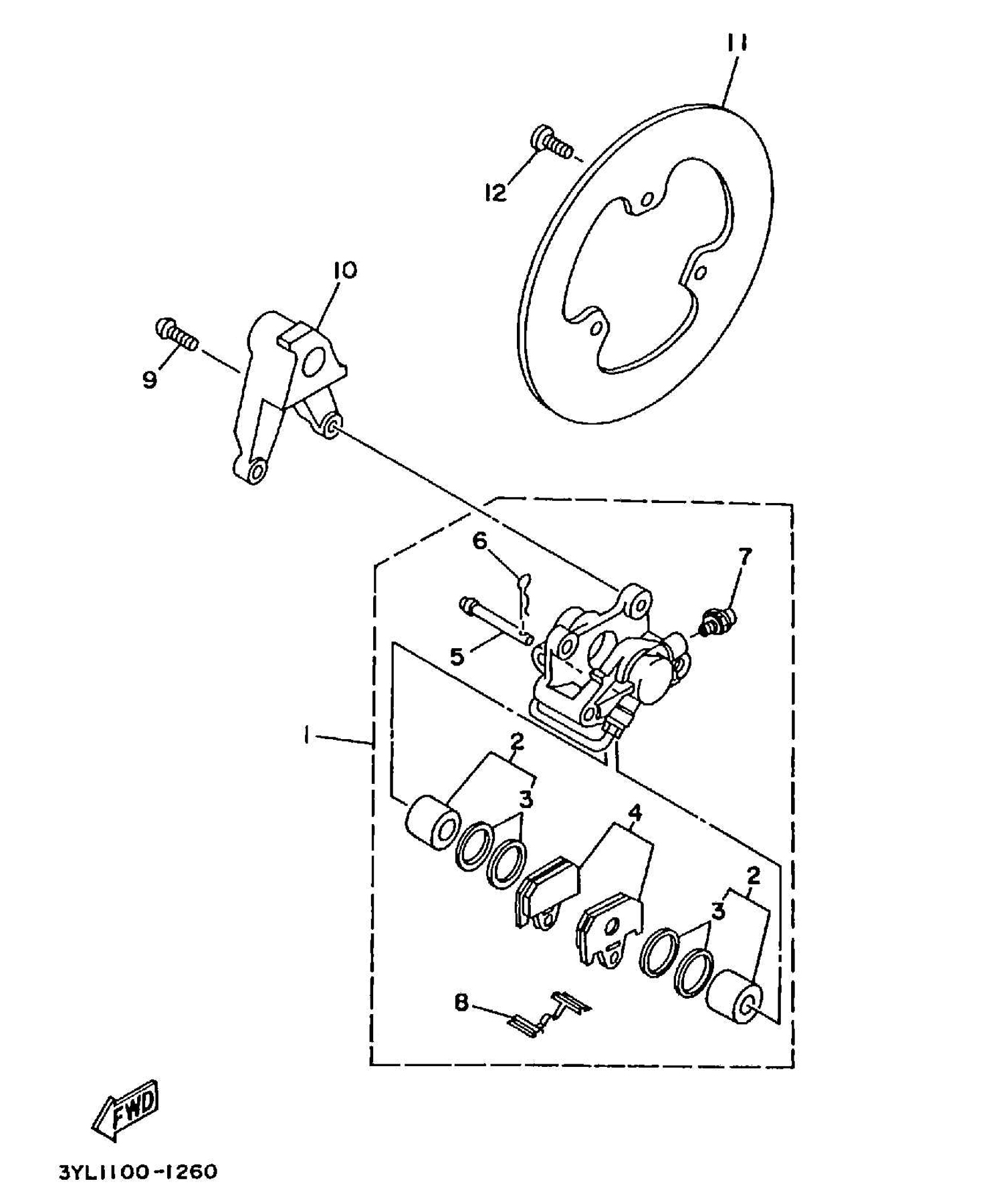 Technical Sports One, LLC 1991 Yamaha TZ250 (3YL1) the Rear Brake Caliper / Rear Brake Disk