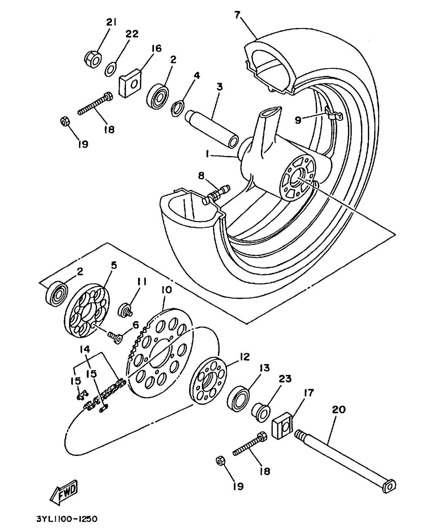 Technical Sports One, LLC 1991 Yamaha TZ250 (3YL1) the Rear Wheel / Rear Axle / Rear Sprocket