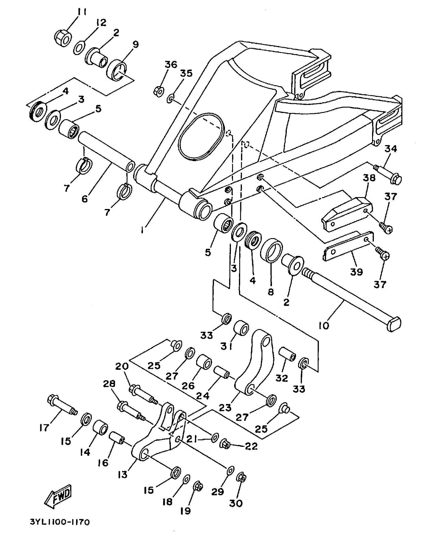 Technical Sports One, LLC 1991 Yamaha TZ250 (3YL1) the Rear Swingarm / Rear Shock Linkage