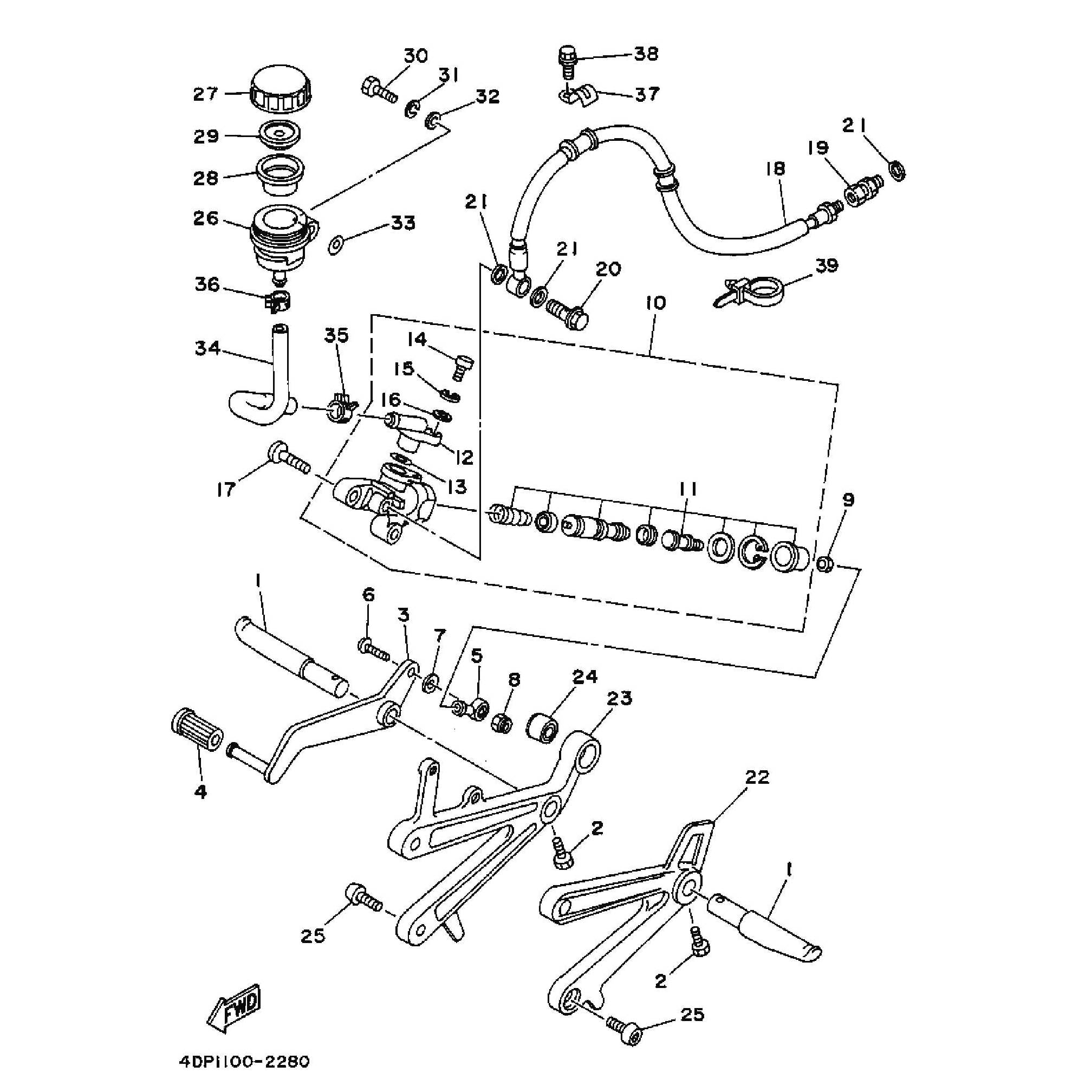 Technical Sports One, LLC 1992 Yamaha TZ250 (4DP1) the Rear Brake Master Cylinder / Foot Peg