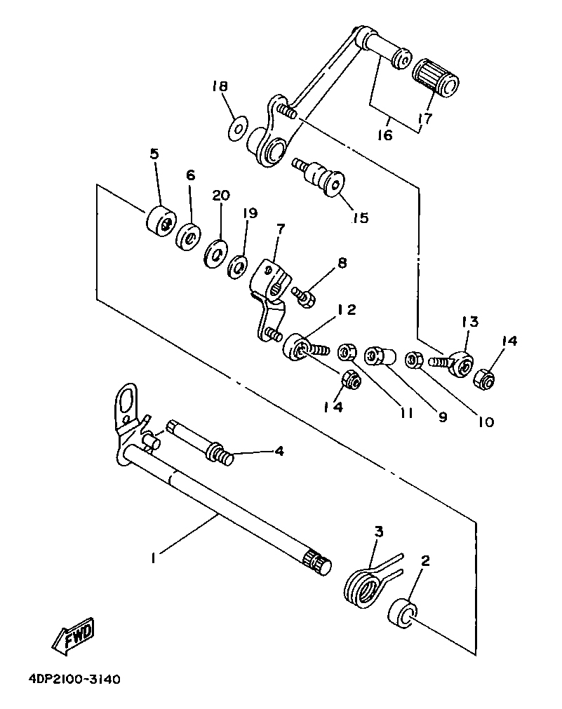 Technical Sports One, LLC 1993 Yamaha TZ250 (4DP2) Imageof the Gear Shift Pedal / Shaft