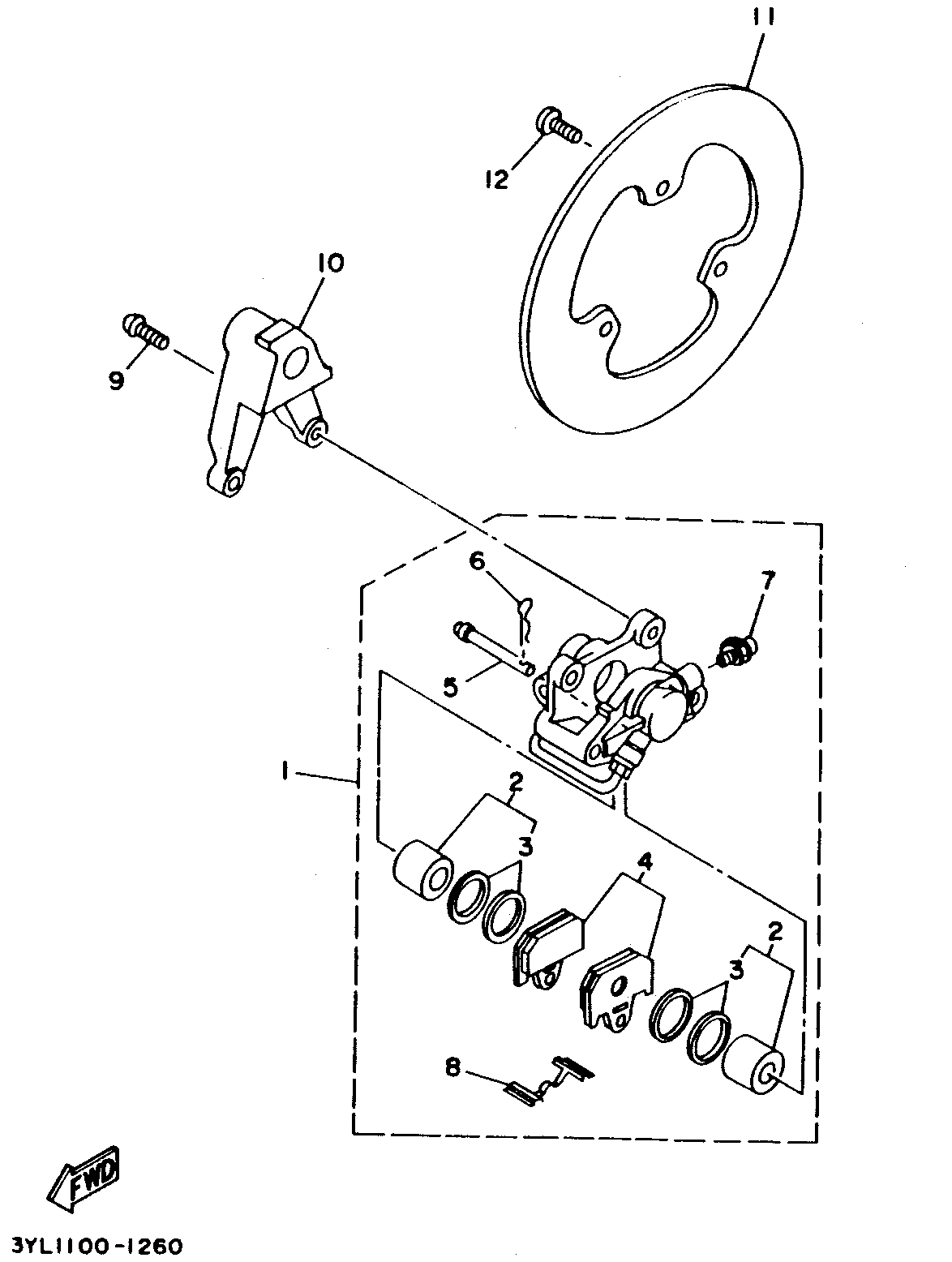 Technical Sports One, LLC 1994 Yamaha TZ250 (4DP3) the Rear Brake Caliper / Rear Brake Disk