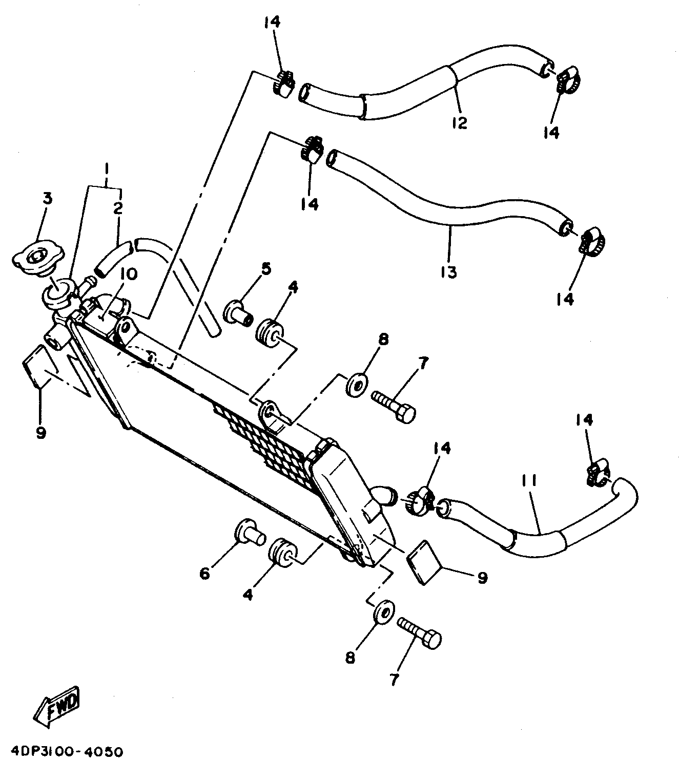 Technical Sports One, LLC 1994 Yamaha TZ250 (4DP3) the Radiator / Radiator Hose