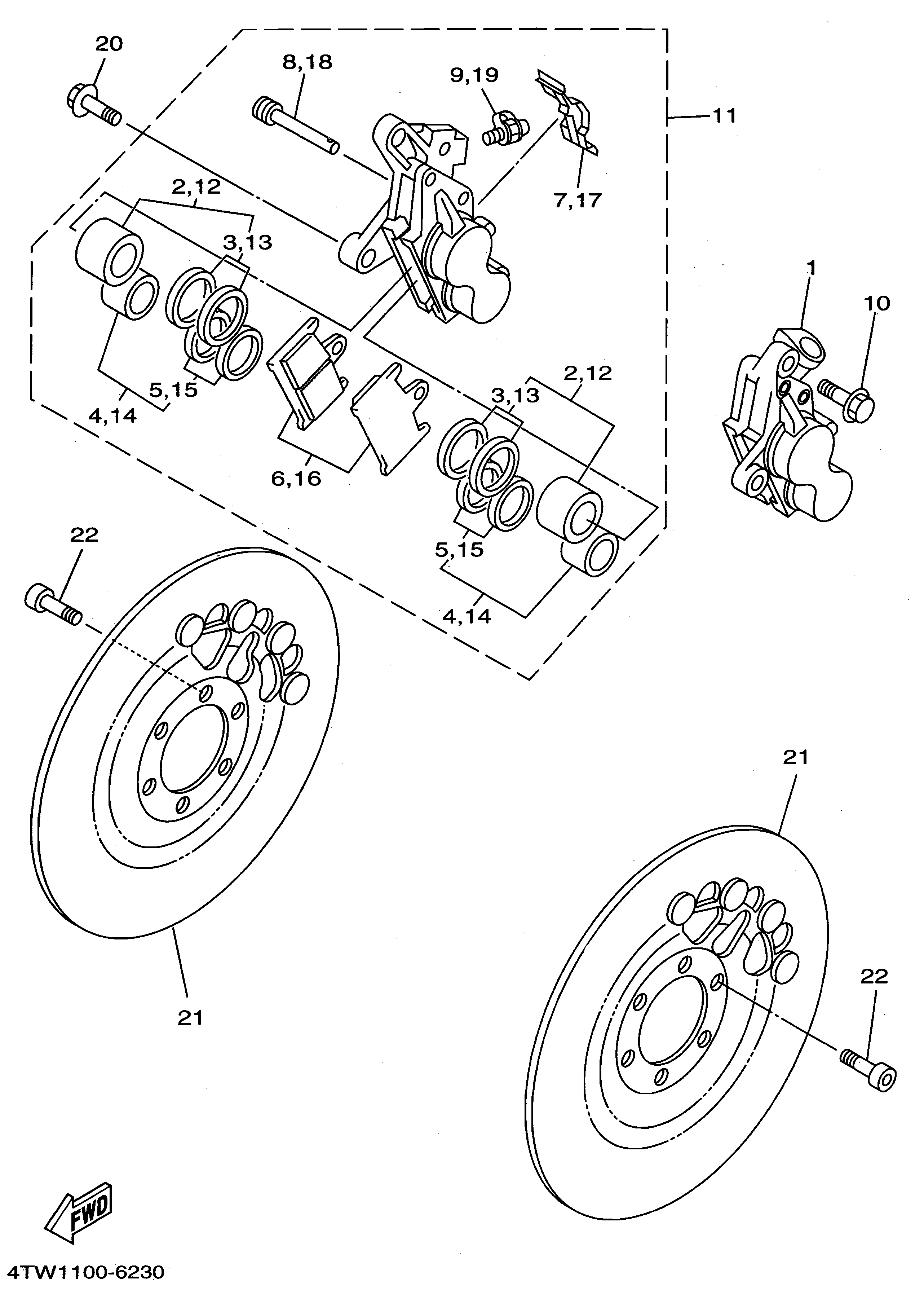 Technical Sports One, LLC 1996 Yamaha TZ250 (4TW1) Front Brake Caliper / Front Brake Disk