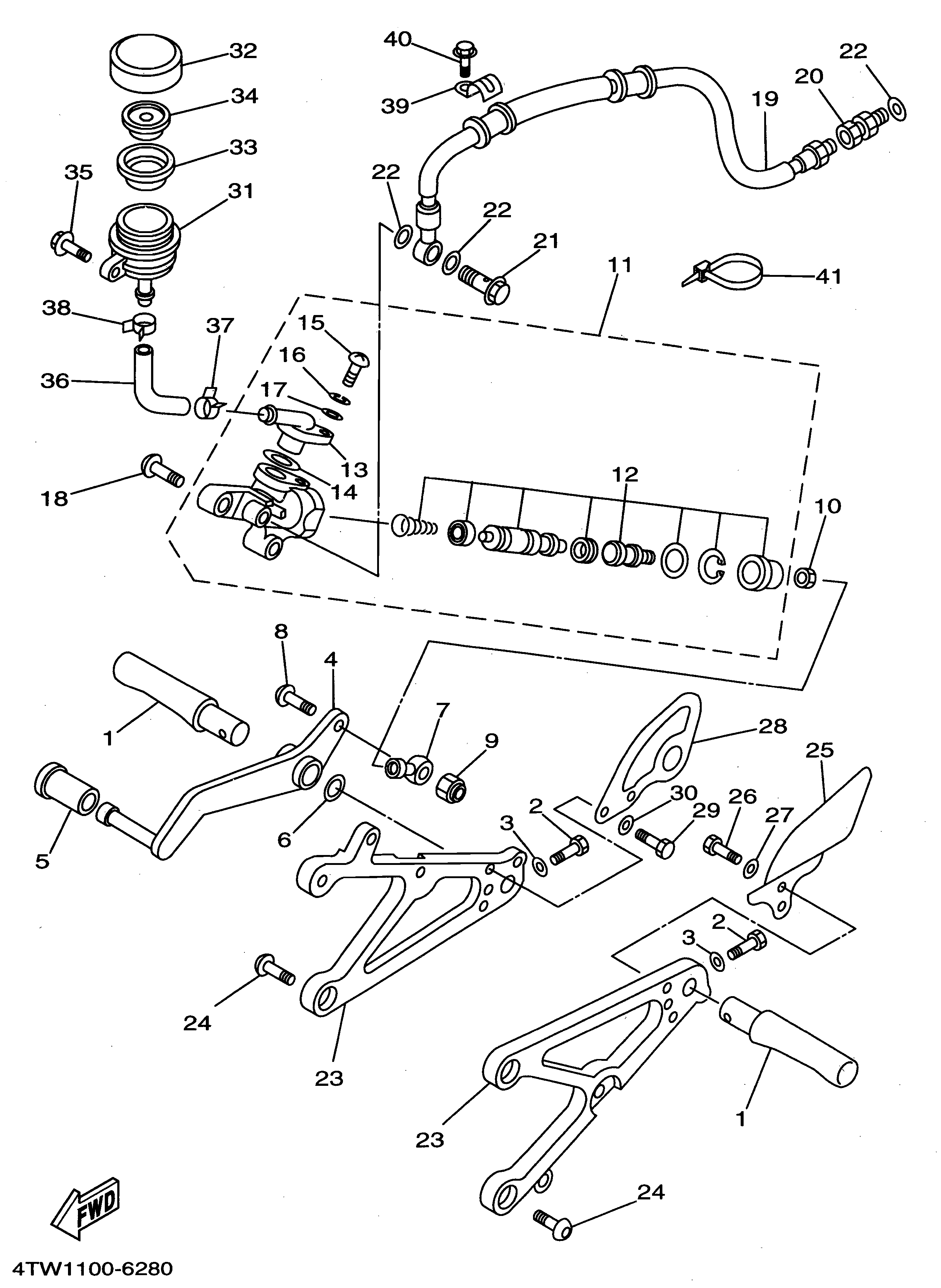 Technical Sports One, LLC 1996 Yamaha TZ250 (4TW1) the Rear Brake Master Cylinder / Foot Peg