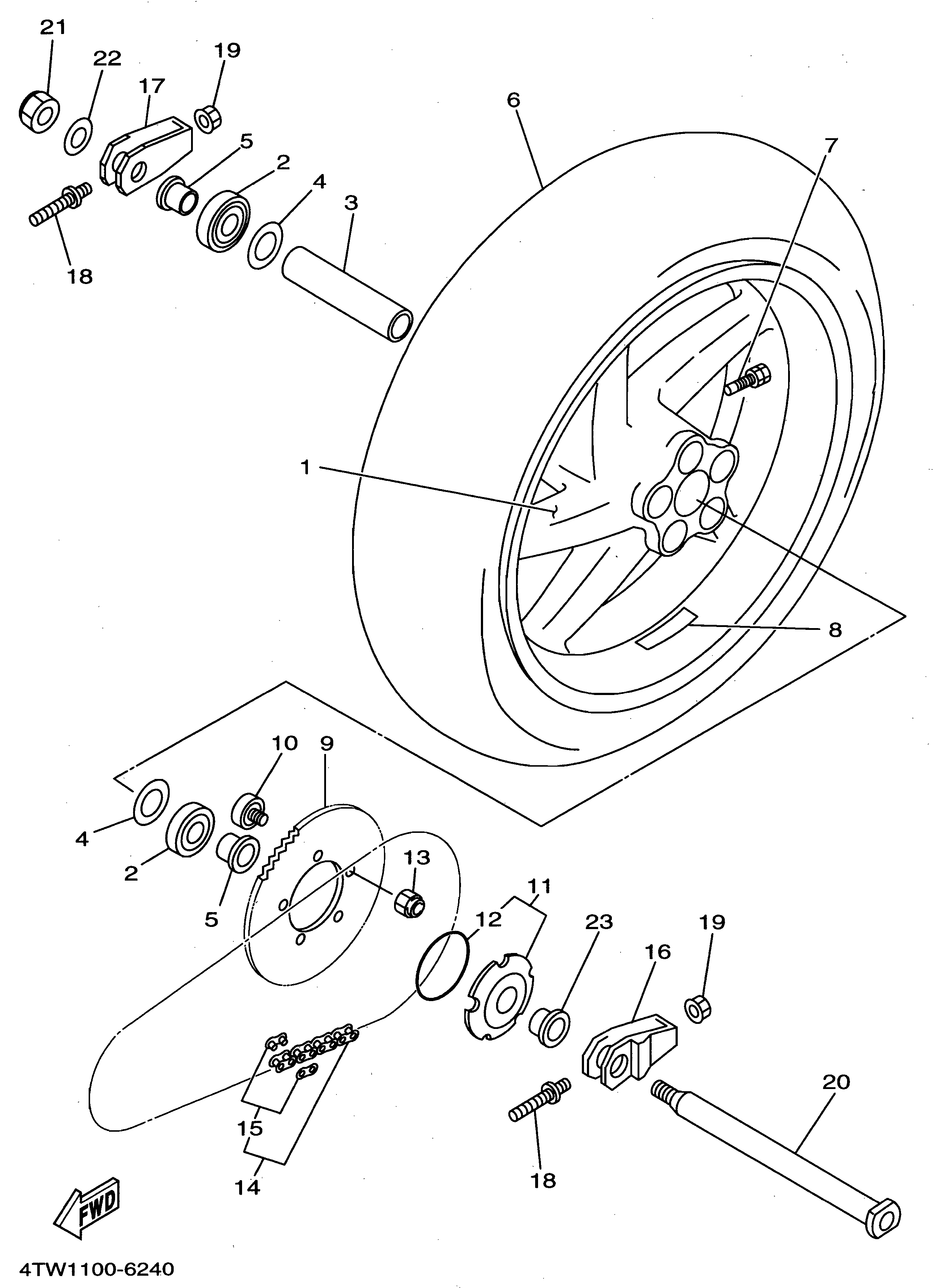 Technical Sports One, LLC 1996 Yamaha TZ250 (4TW1) the Rear Wheel / Rear Axle / Rear Sprocket