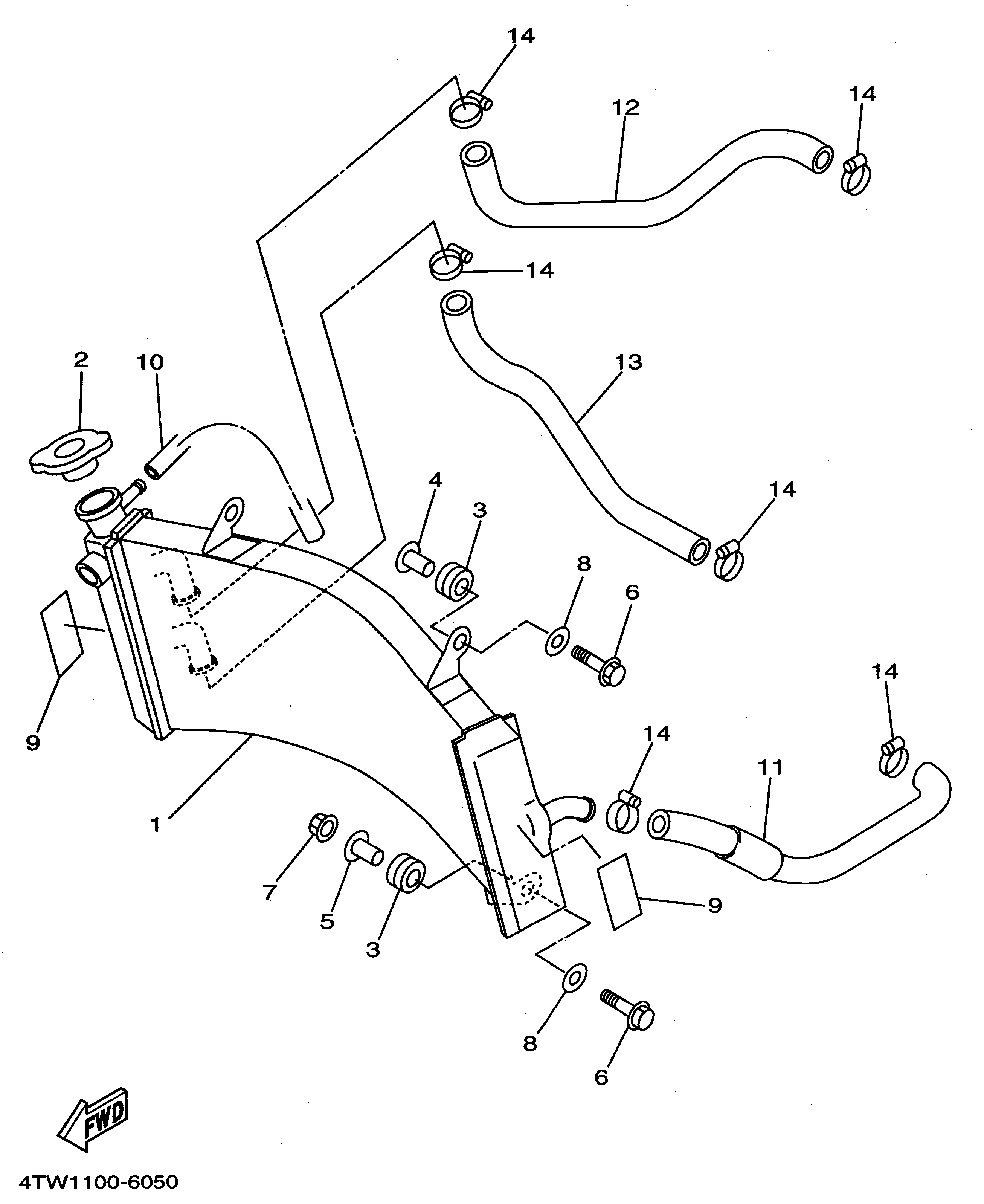 Technical Sports One, LLC 1996 Yamaha TZ250 (4TW1) the Radiator / Radiator Hose