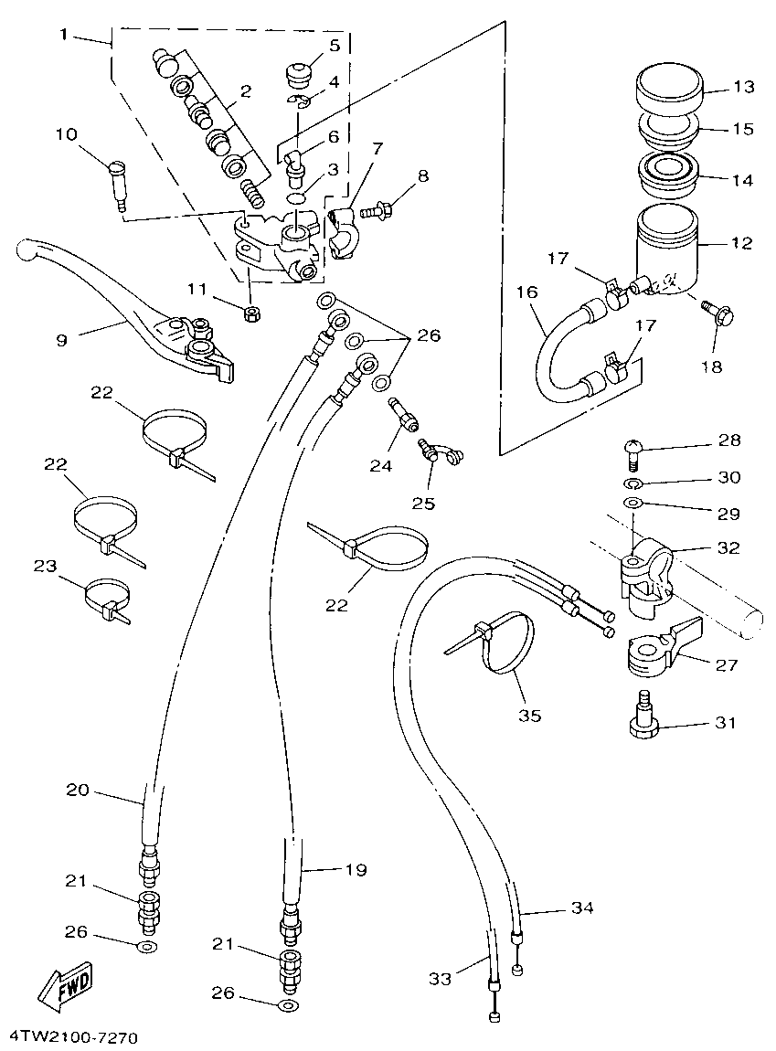 Technical Sports One, LLC 1997 Yamaha TZ250 (4TW2) Image for Front Brake Master Cylinder