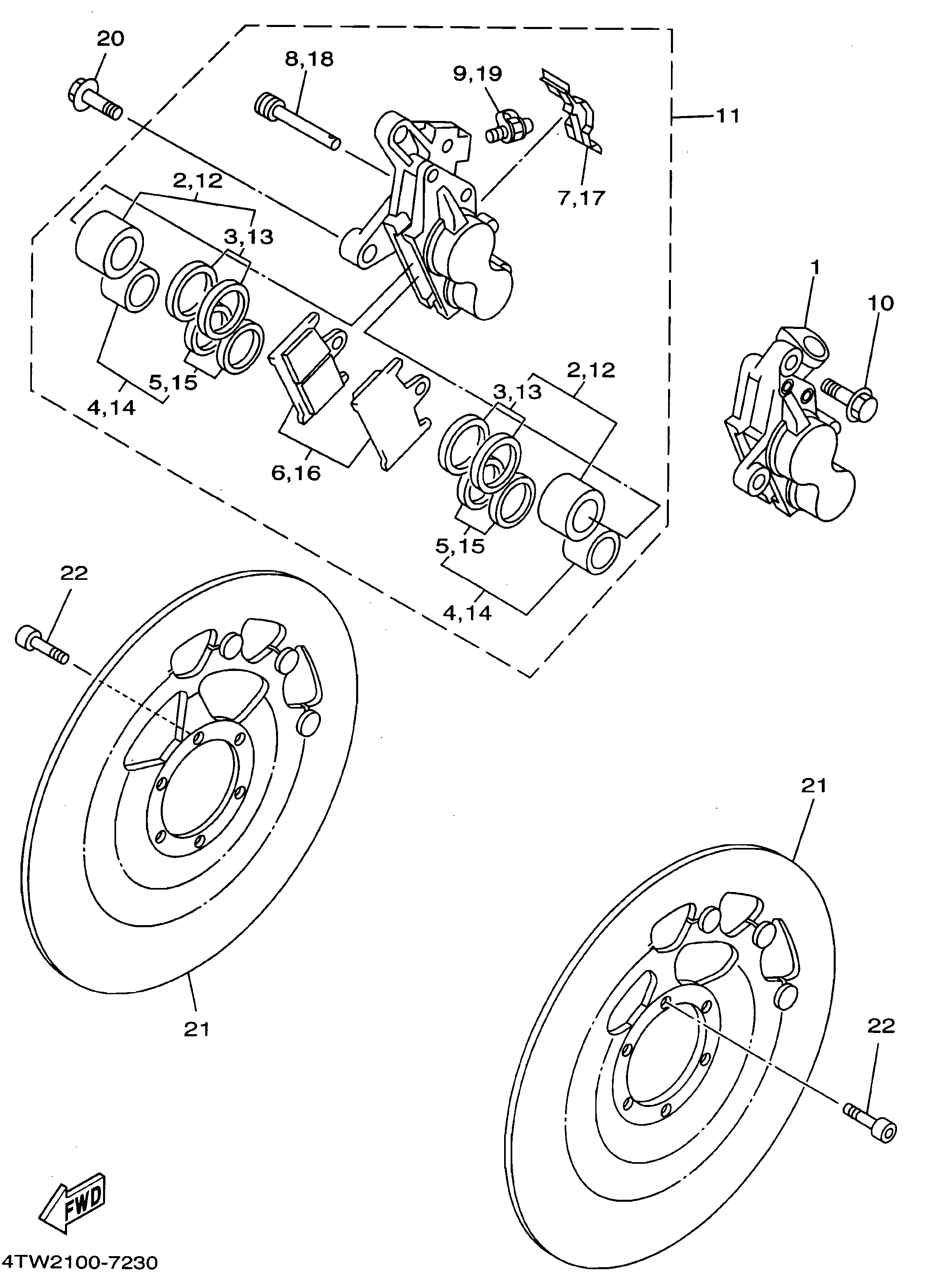 Technical Sports One, LLC 1997 Yamaha TZ250 (4TW2) Front Brake Caliper / Front Brake Disk