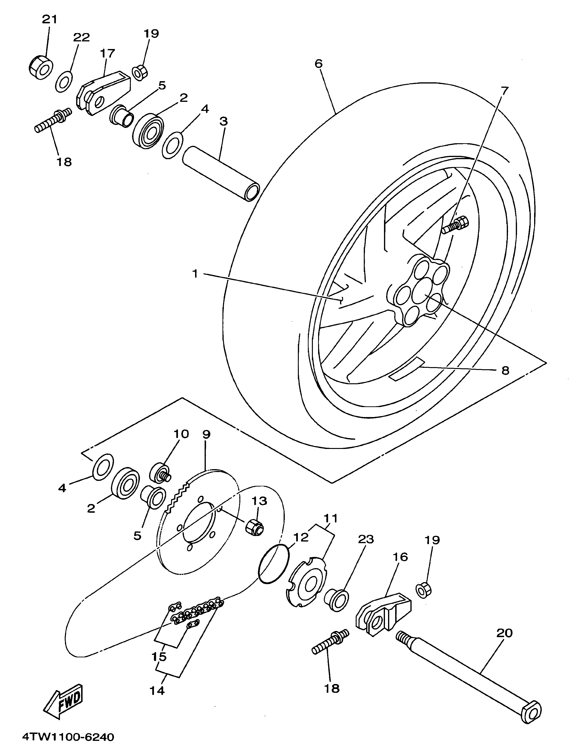 Technical Sports One, LLC 1997 Yamaha TZ250 (4TW2) the Rear Wheel / Rear Axle / Rear Sprocket