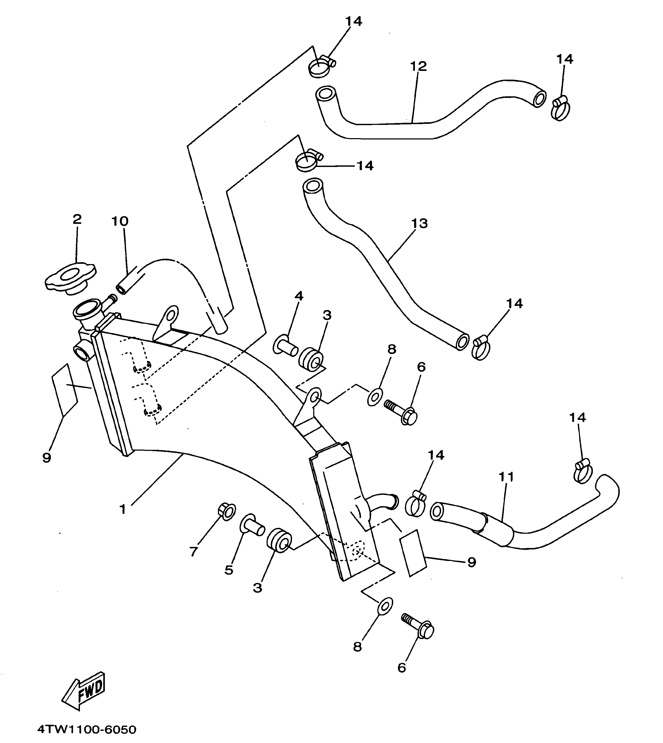 Technical Sports One, LLC 1997 Yamaha TZ250 (4TW2) the Radiator / Radiator Hose