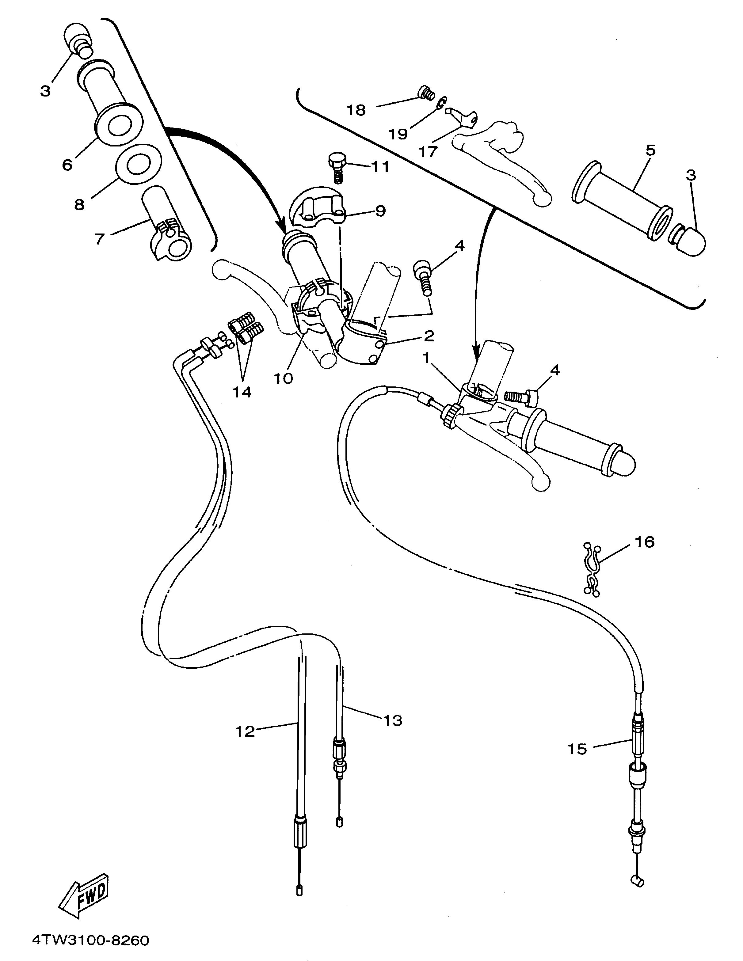 Technical Sports One, LLC 1998 Yamaha TZ250 (4TW3) Cable / Handlebar / Throttle Grip