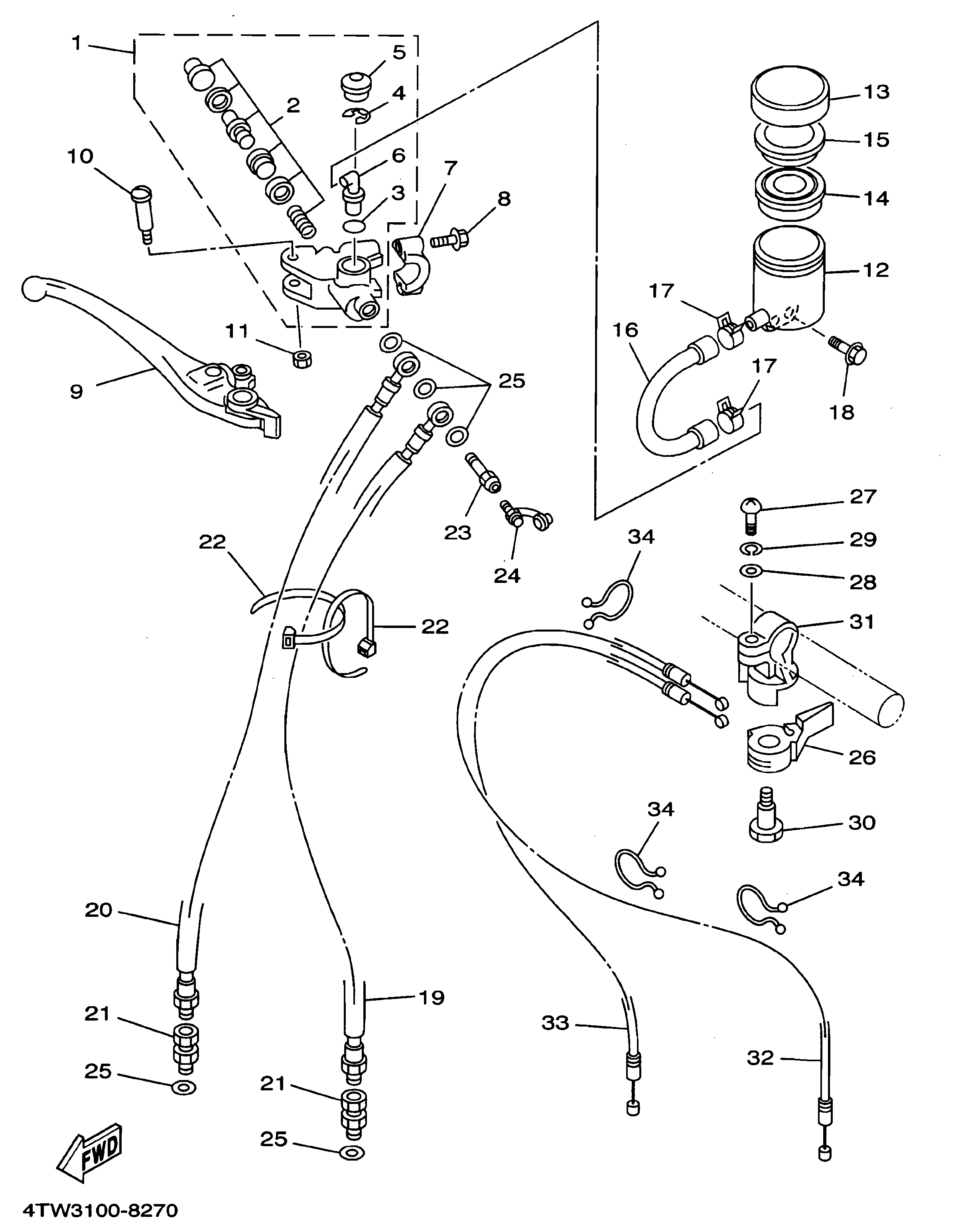 Technical Sports One, LLC 1998 Yamaha TZ250 (4TW3) Image for Front Brake Master Cylinder