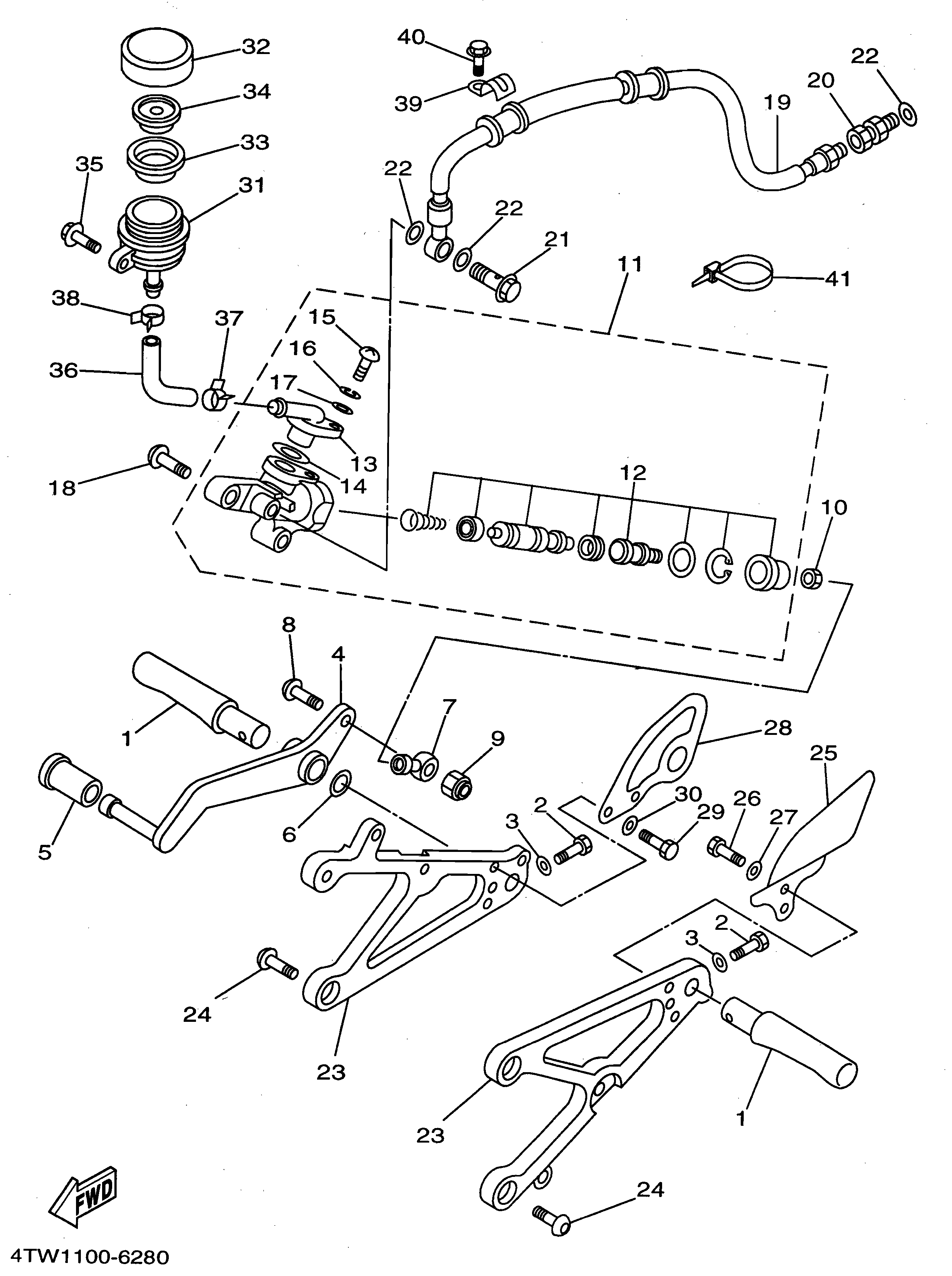 Technical Sports One, LLC 1998 Yamaha TZ250 (4TW3) the Rear Brake Master Cylinder / Foot Peg