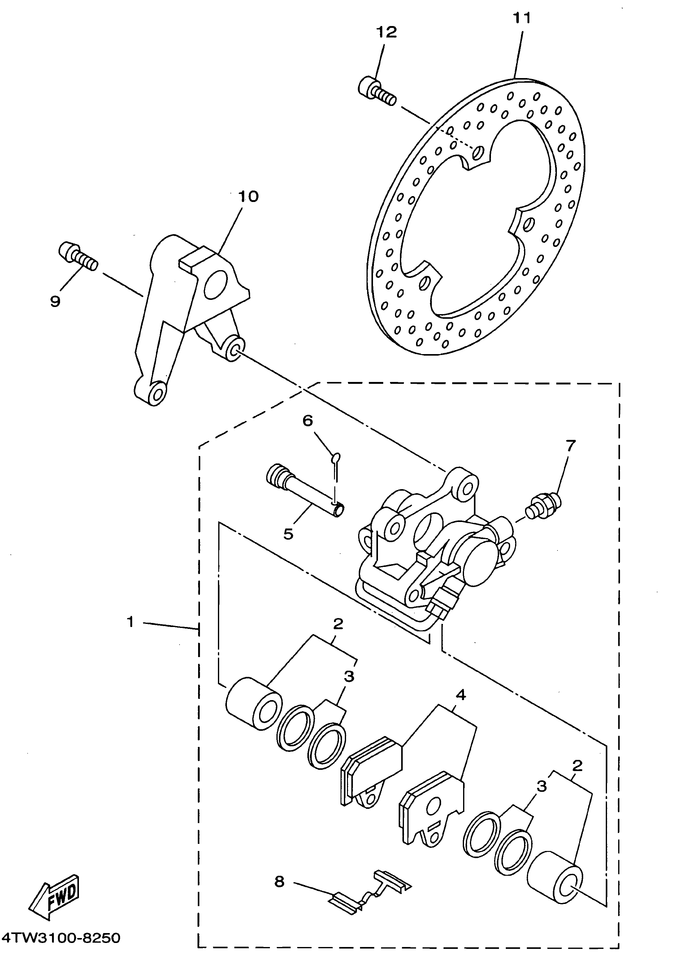 Technical Sports One, LLC 1998 Yamaha TZ250 (4TW3) the Rear Brake Caliper / Rear Brake Disk