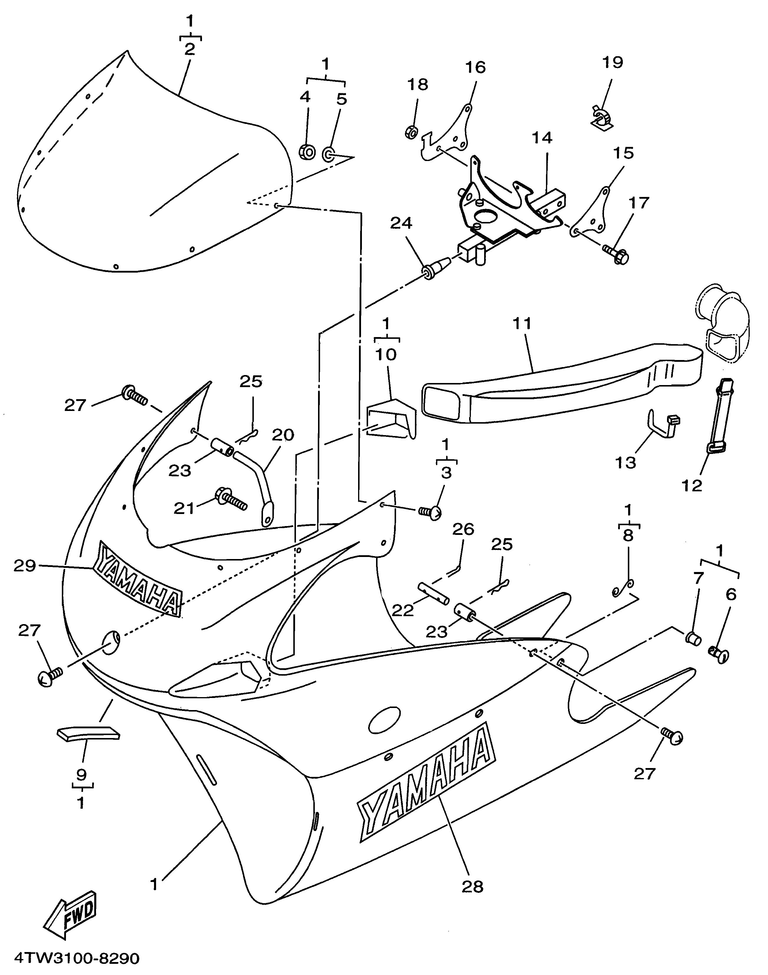 Technical Sports One, LLC 1998 Yamaha TZ250 (4TW3) Cowl / Front Cowl Stay / Meter Mount