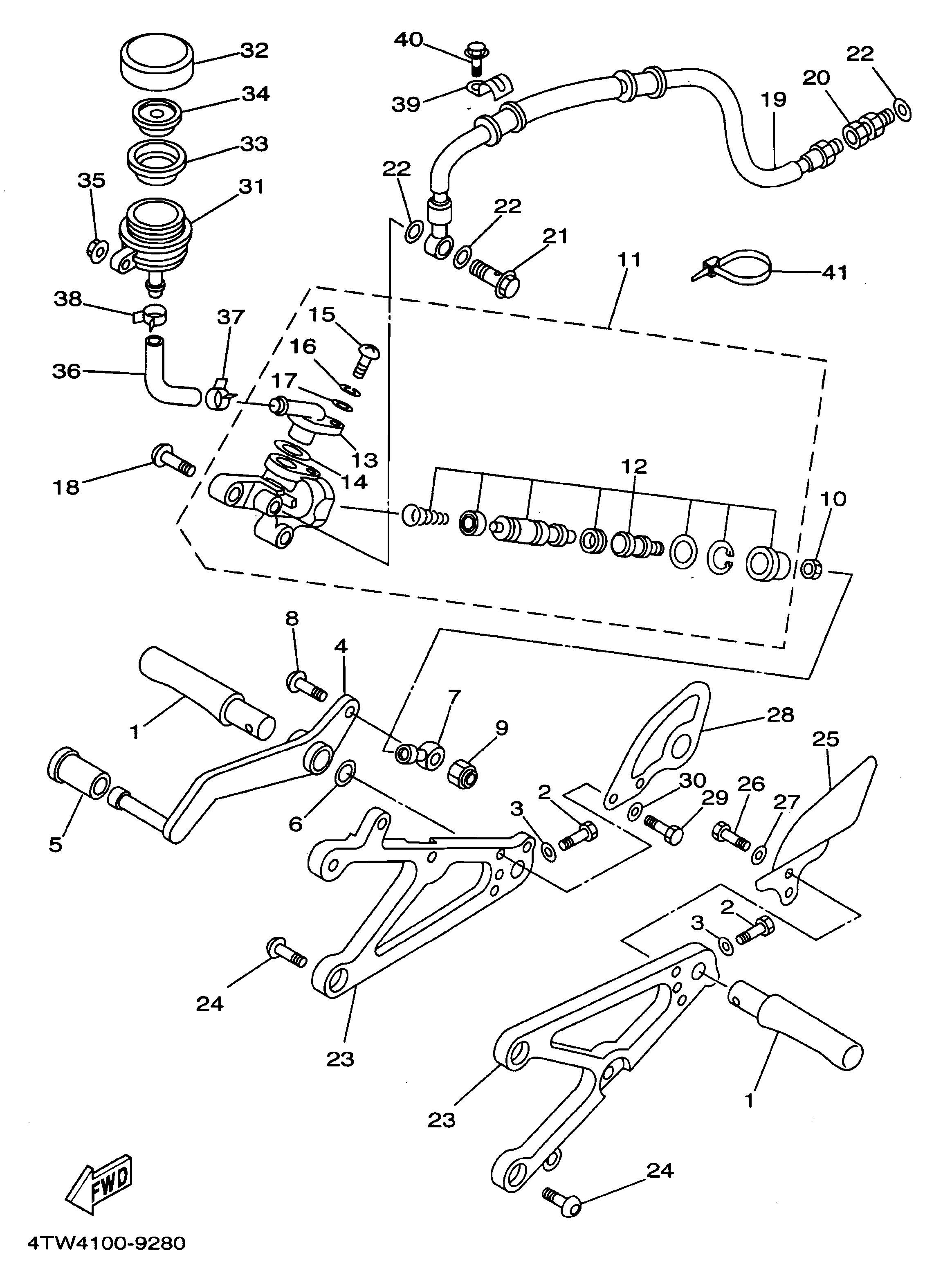 Technical Sports One, LLC 1999 Yamaha TZ250 (4TW4) the Rear Brake Master Cylinder / Foot Peg