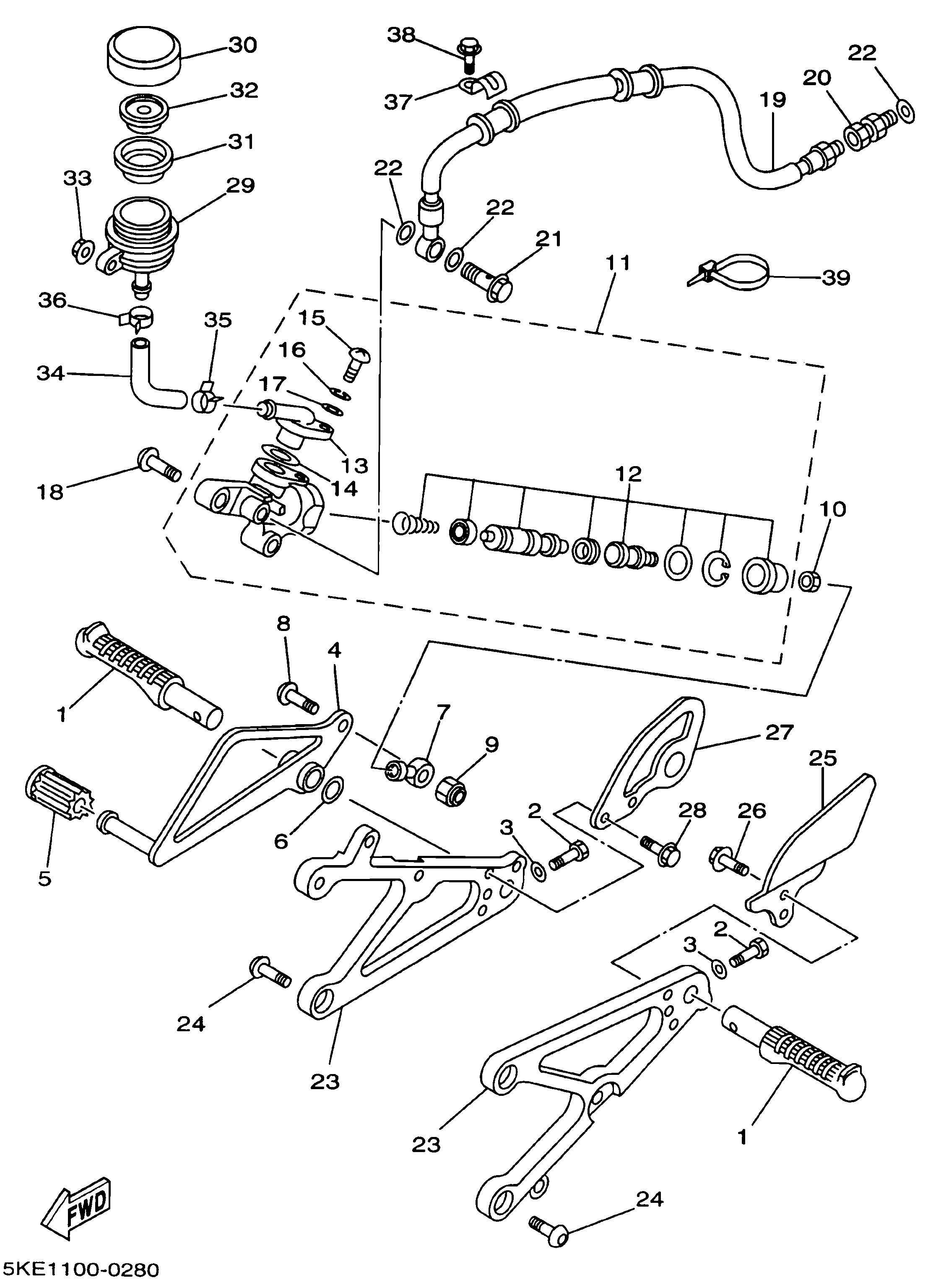 Technical Sports One, LLC 2000 Yamaha TZ250 (5KE1) the Rear Brake Master Cylinder / Foot Peg