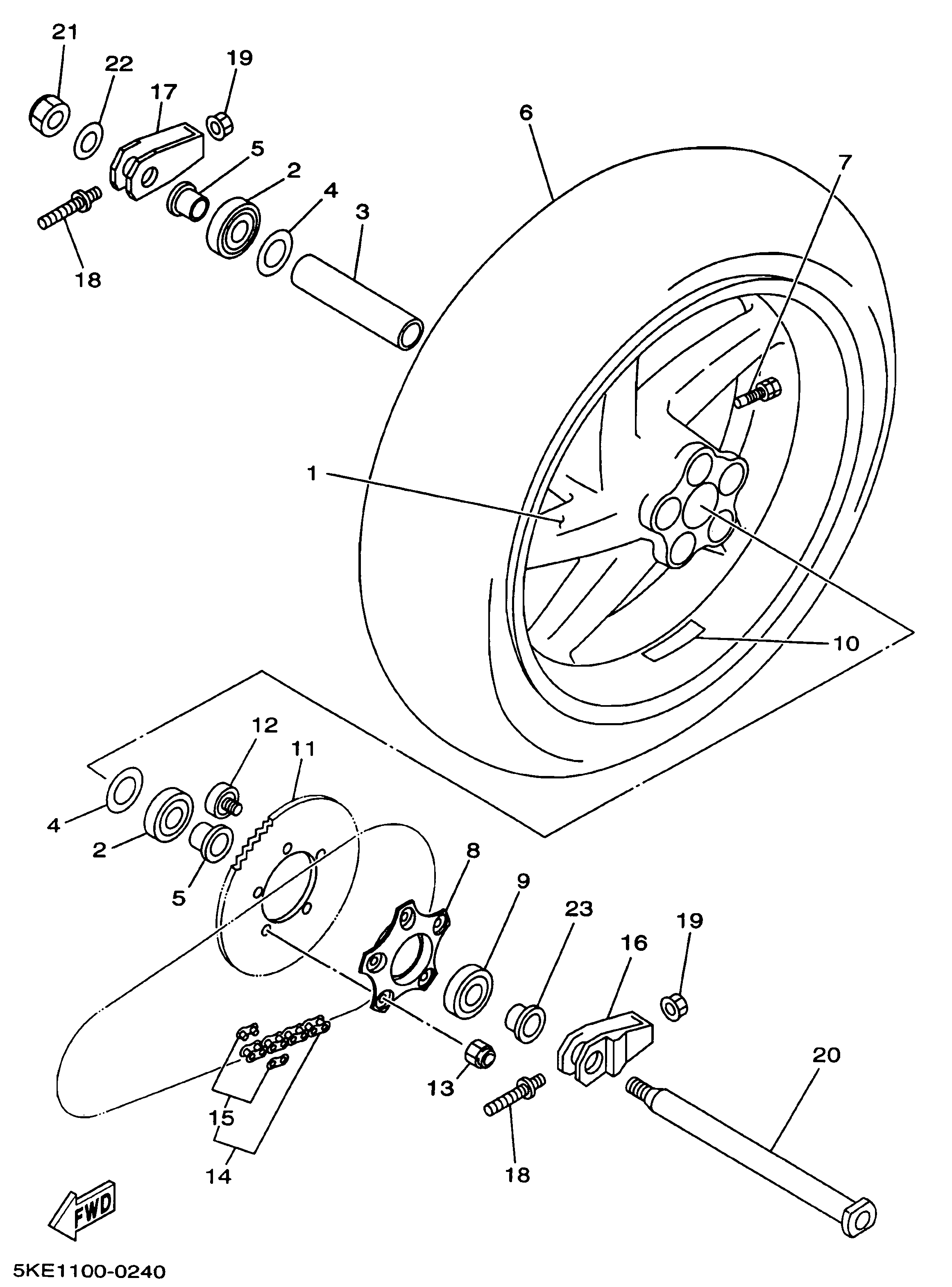 Technical Sports One, LLC 2000 Yamaha TZ250 (5KE1) the Rear Wheel / Rear Axle / Rear Sprocket