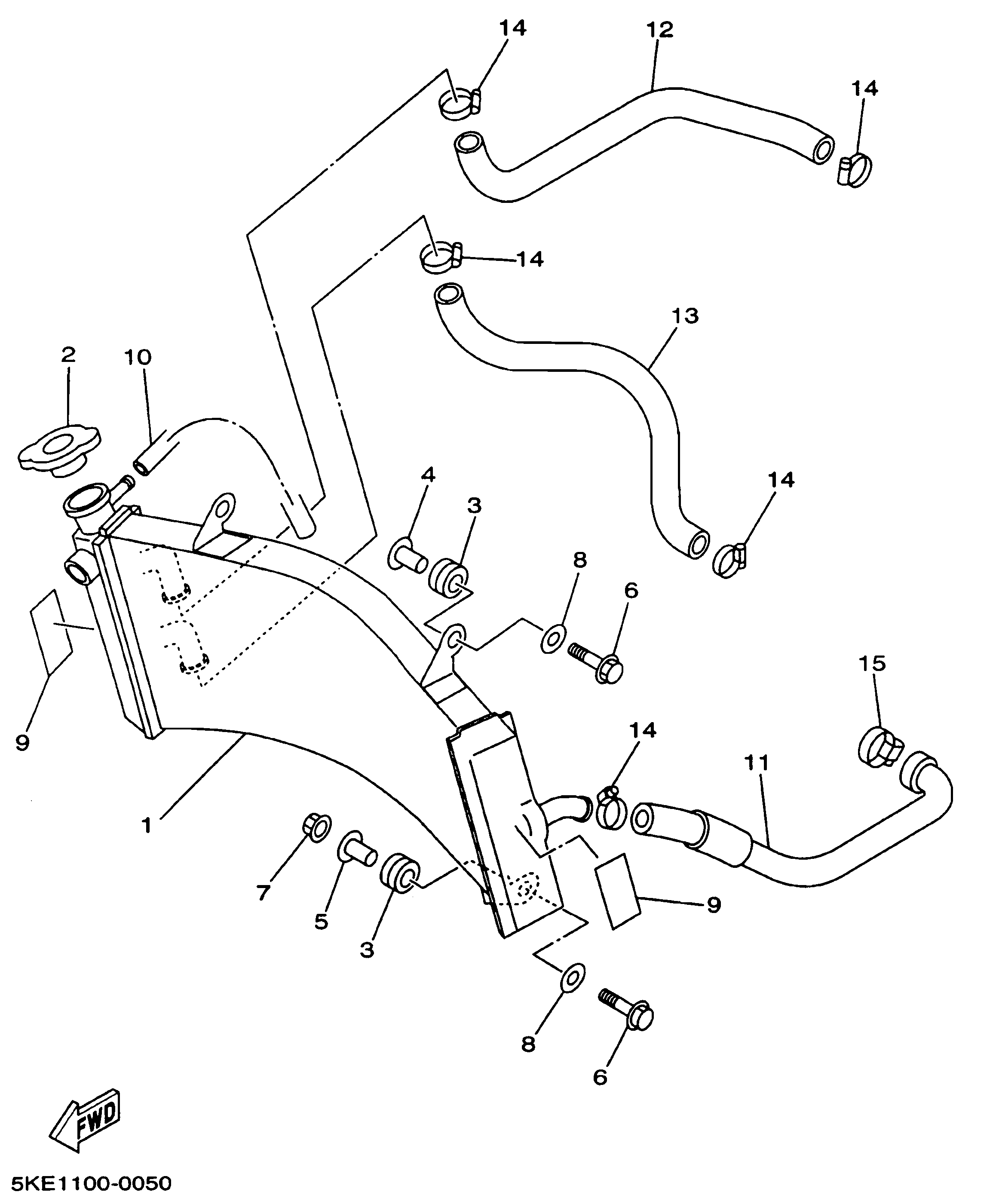 Technical Sports One, LLC 2001 Yamaha TZ250 (5KE2) the Radiator / Radiator Hose