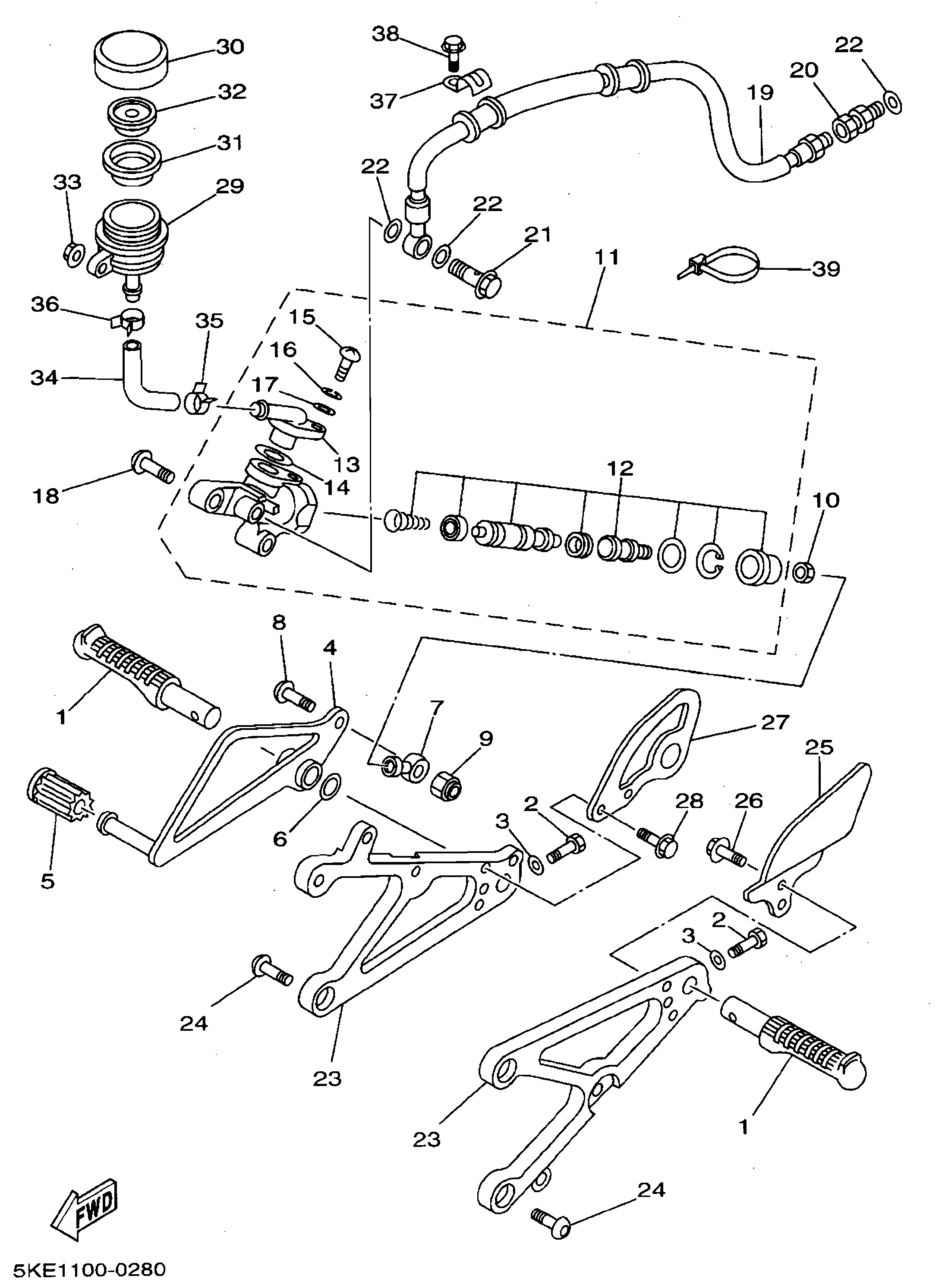 Technical Sports One, LLC 2002 Yamaha TZ250 (5KE3) the Rear Brake Master Cylinder / Foot Peg