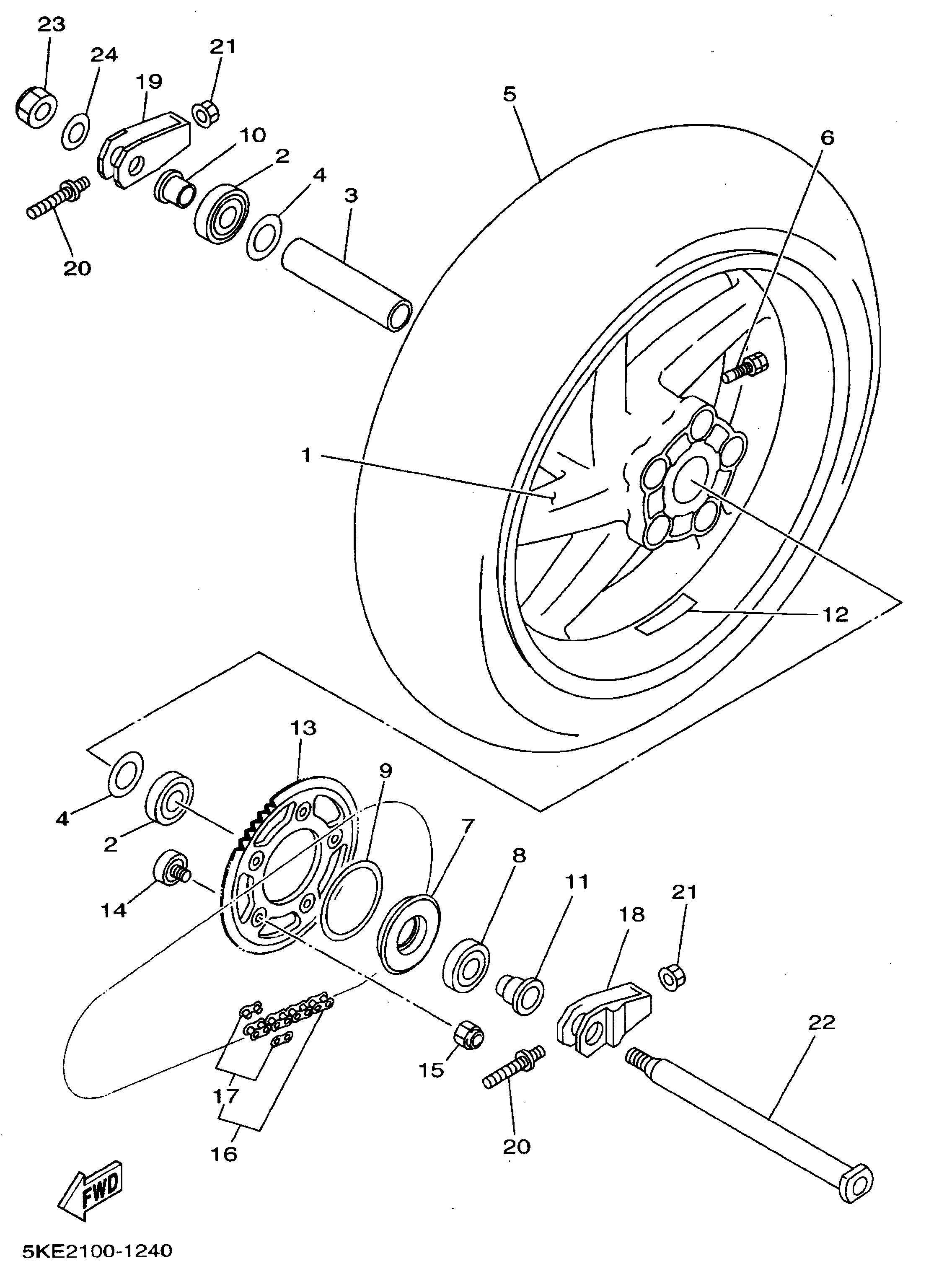 Technical Sports One, LLC 2002 Yamaha TZ250 (5KE3) the Rear Wheel / Rear Axle / Rear Sprocket