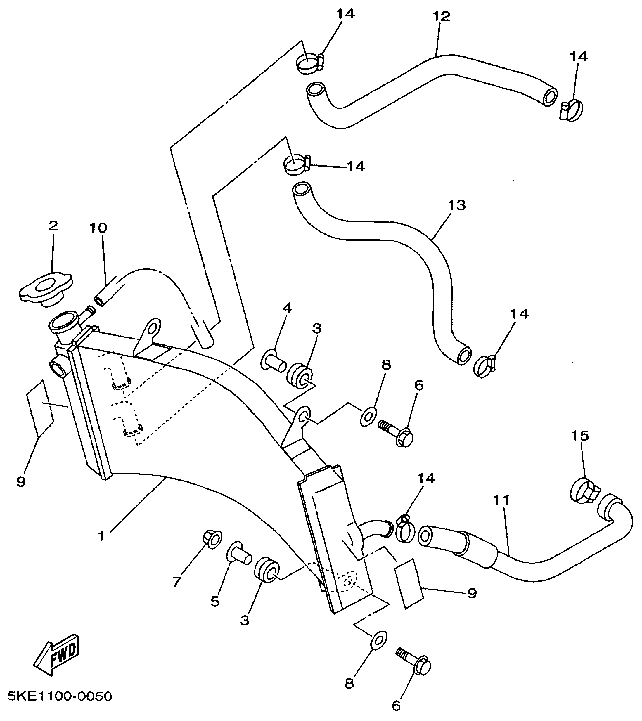 Technical Sports One, LLC 2002 Yamaha TZ250 (5KE3) the Radiator / Radiator Hose