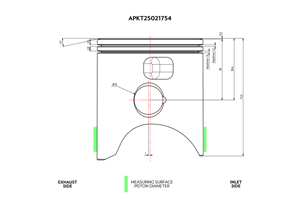APKT25021754A2 PISTON KIT, VHM BILLET 12 DEGREE TOP KTM 66.32mm 250SX 2006-2022 / HUSQVARNA TC250 2014-2022 / GasGas MC250 2022-2023 (REQUIRES 12-DEGREE INSERT)