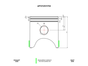 APYZ12511734A1 PISTON KIT 2-RING, VHM BILLET 12-DEGREE FLAT TOP 53.94mm YAMAHA YZ125 2005-2023 / FANTIC XX125 2021-2023 (20mm SMALL END BEARING +3mm CONNECTING ROD)